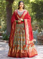 Tussar Silk Grey Festival Wear Kalamkari Printed Readymade Lehenga Choli